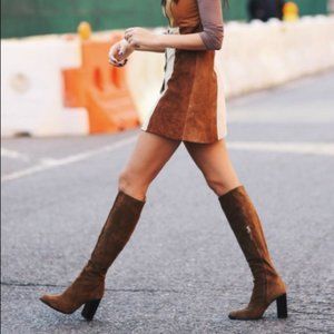 Zara Suede Brown Camel Boots High Leather Heeled
